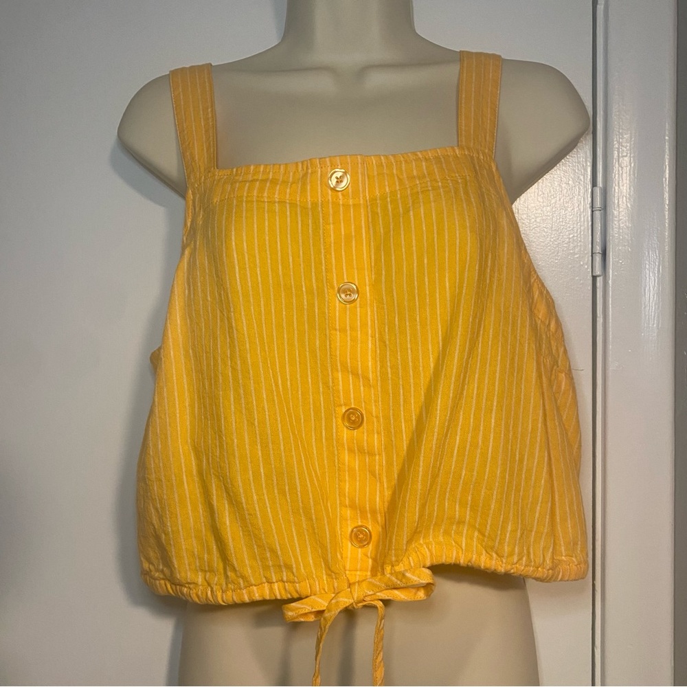 A New Day Yellow and White Striped Crop Top Size L